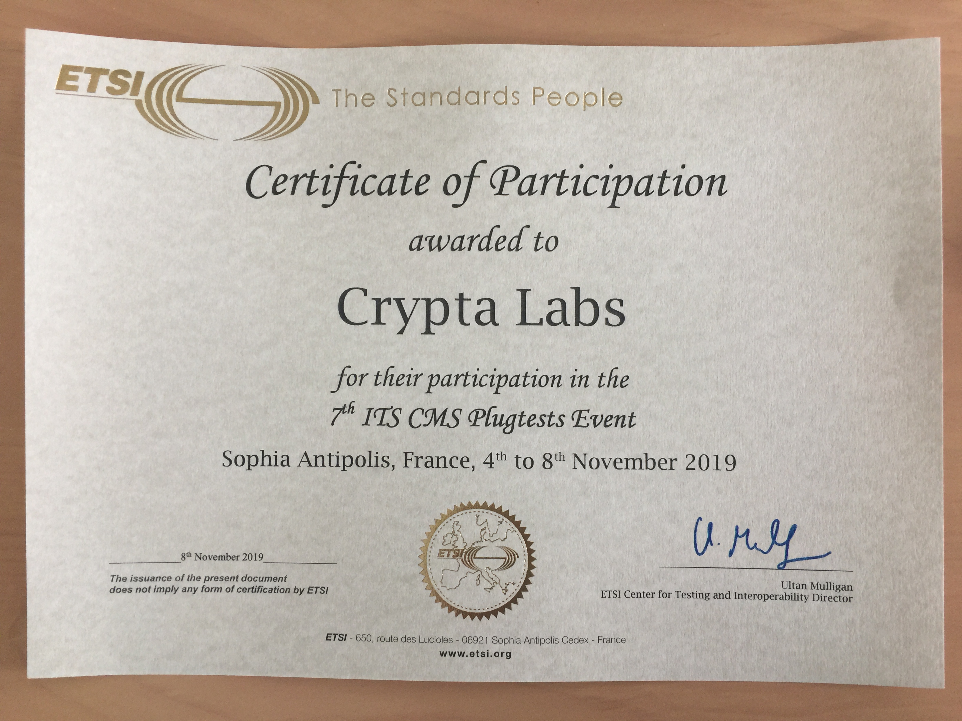 CryptaLabs certificate