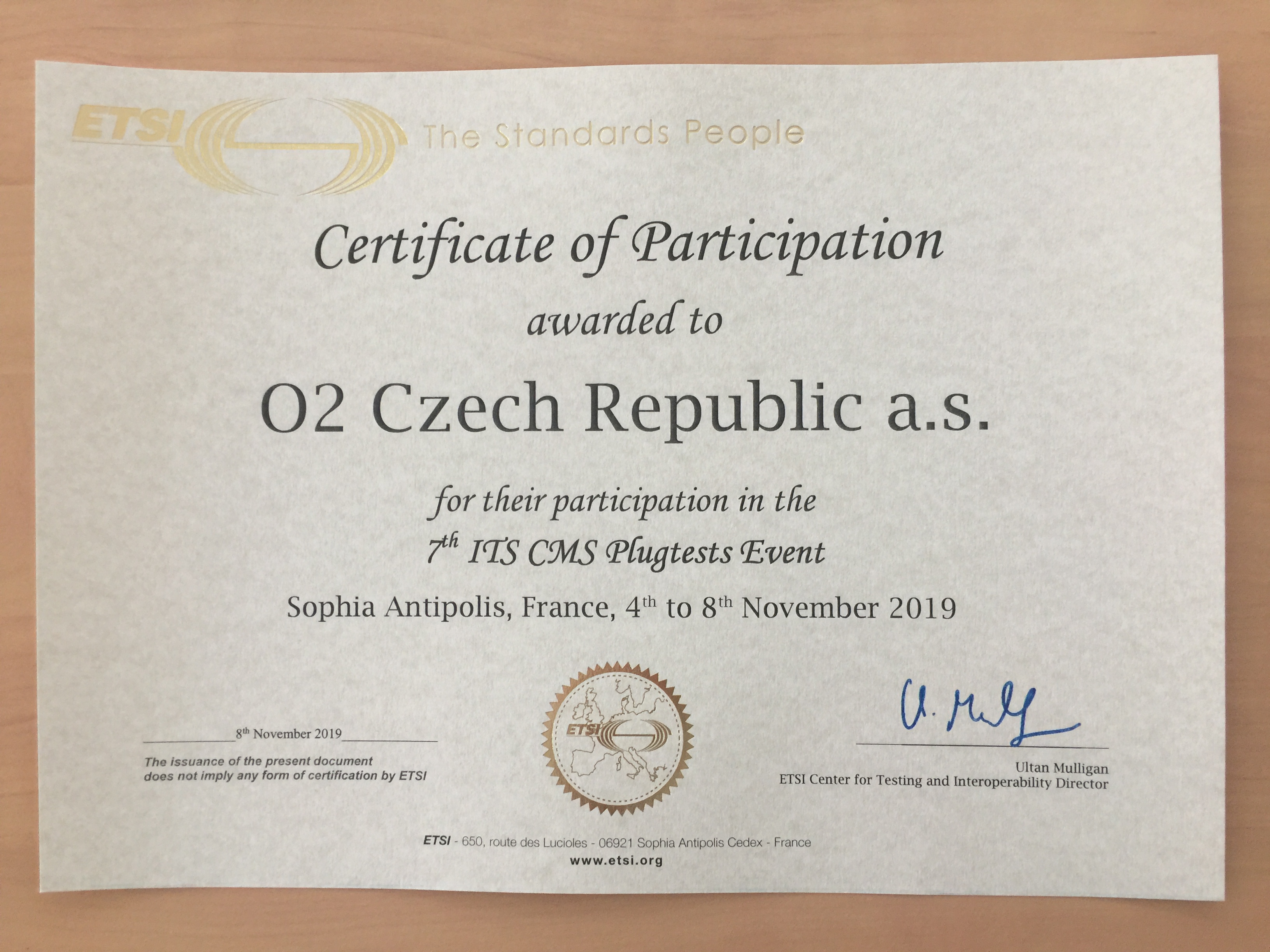 O2 certificate