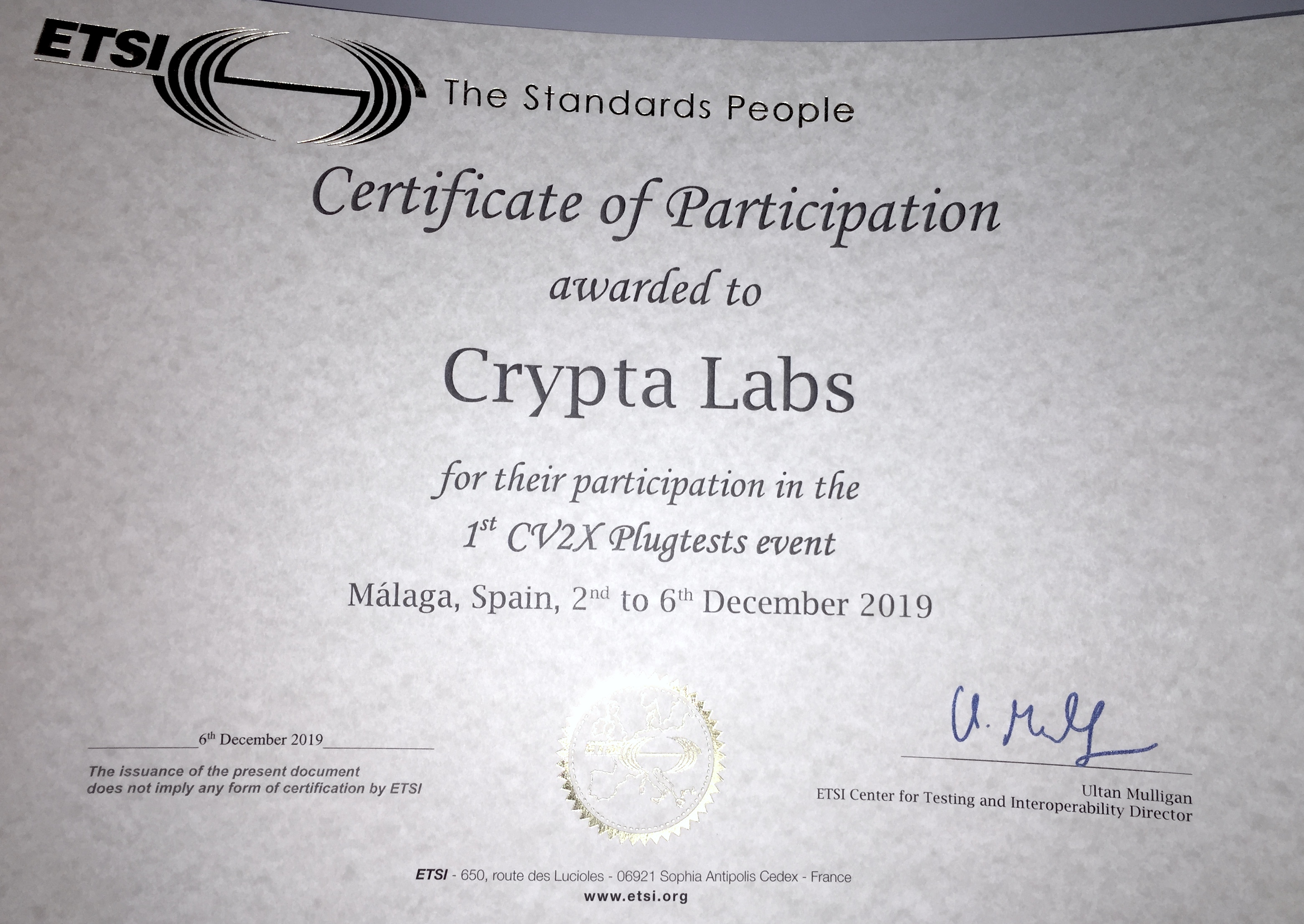 CryptaLabs certificate