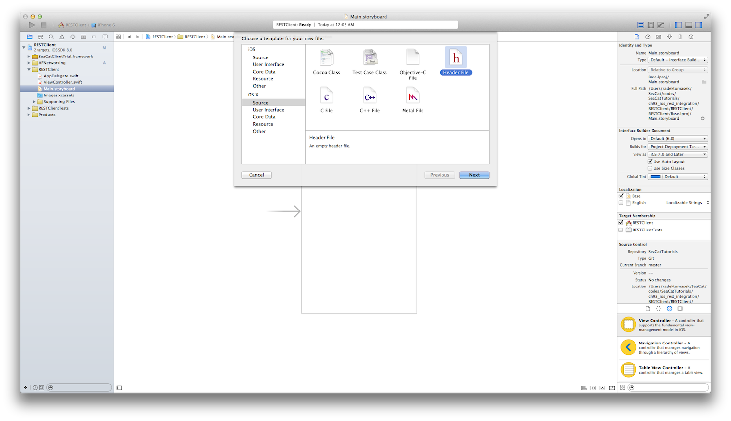 Xcode adding a new header file